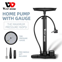 WEST BIKING Bicycle Floor Pump 160PSI High Pressure Multipurpose Tire Inflator with Gauge Compatible with Presta Schrader Valves