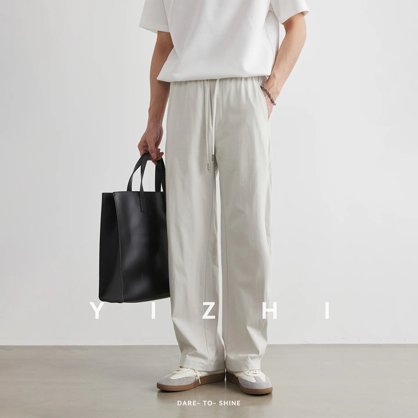 

Fashion Men's Thin Draped Drawstring Knit Casual Pants 2026 Summer Loose Curved Leg Soft Breathable Versatile Long Trousers