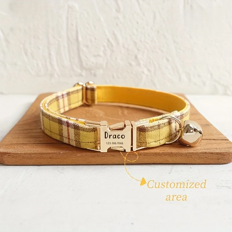 Personalized Dog Collar with Name and Phone Number Engraved,Adjustable Custom Puppy Collar,Organic  Pet Collar for Small Medium