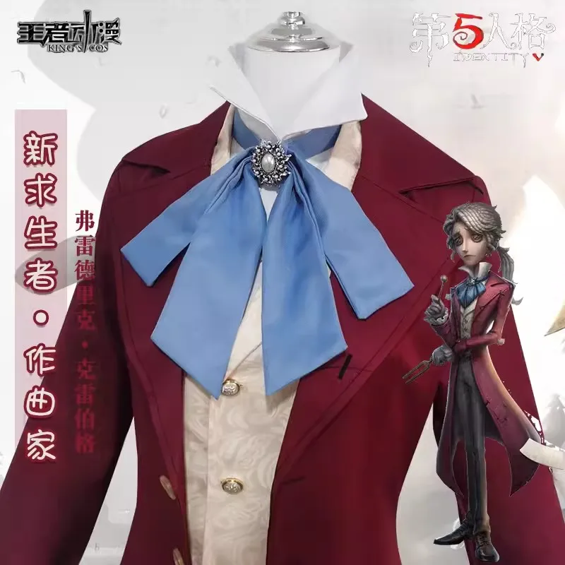 Game Identity V Composer Frederick Kreiburg Cosplay Costume Wig Red Party Suit Coat Top Pants Shoes For Women Men Halloween