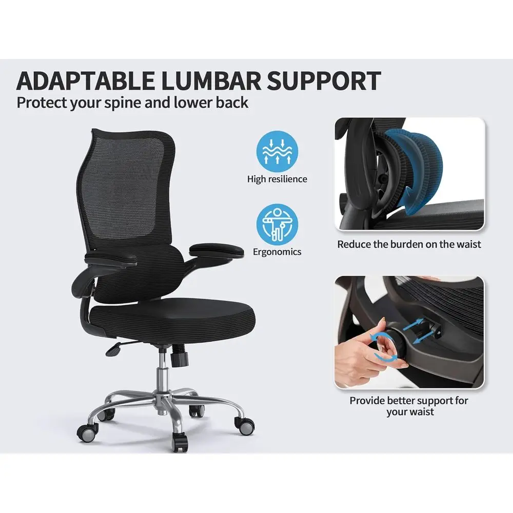 كرسي مكتب مريح بظهر مموج مع دعم قطني قابل للتعديل للمكتب المنزلي والألعاب والقراءة (أسود) #3