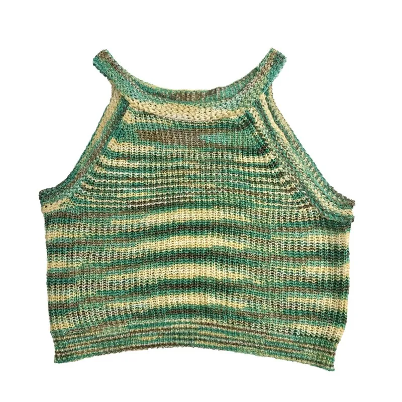 Karrram Japanese Harajuku Tank Tops Cottagecore Y2k Aesthetics Striped Vest Women Korean Fashion Kawaii Knit Crop Tops Vintage