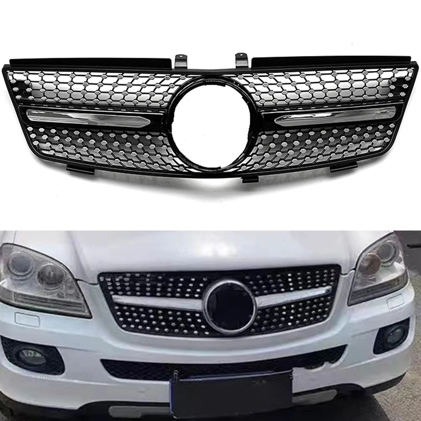 

Grill Front Grille For Mercedes Benz ML Class W164 2005-2008 ML320 ML350 ML500 Black/Silver Upper Bumper Hood Mesh