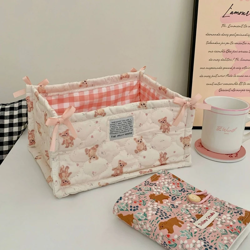 

Ins Style Cute Quilted Storage Basket Desktop Storage Basket Storage Box Cosmetics Jewelry Small Sundries Organizing Bag Gifts