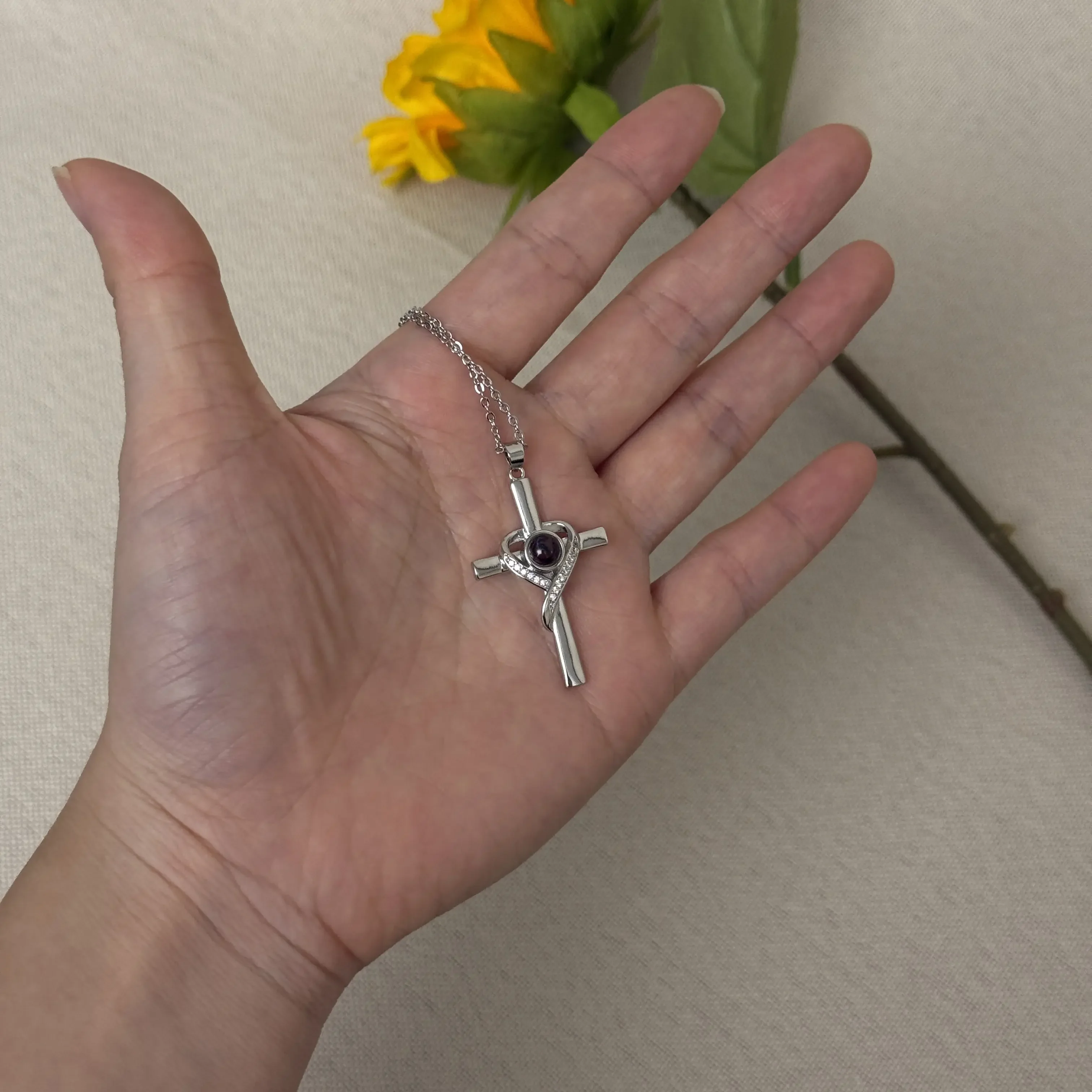 Cross Necklace with I Love You 100 Languages Projection for Women Men Christian Gifts