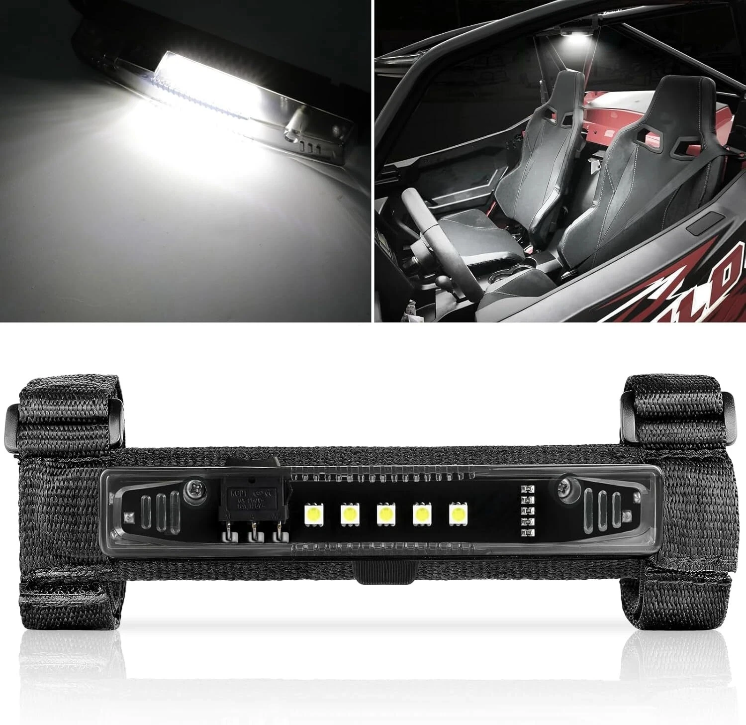 UTV Interior Dome Light High Quality LED Reading Light Universal Roll Bar Mount for Polaris Ranger, General, RZR Battery Powered