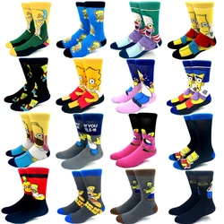 Calcetines de algodón con dibujos animados para hombre y mujer, calcetín Unisex de tubo medio con diseño de Los Simpsons, estilo Harajuku, para monopatín, 1 par