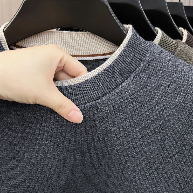 Designer-Marken-Strickpullover mit Stickerei für Herren, O-Ausschnitt, Herbst, hautfreundlich, einfarbig, langärmelig, stilvolle und vielseitige Herrenbekleidung – Detail 2
