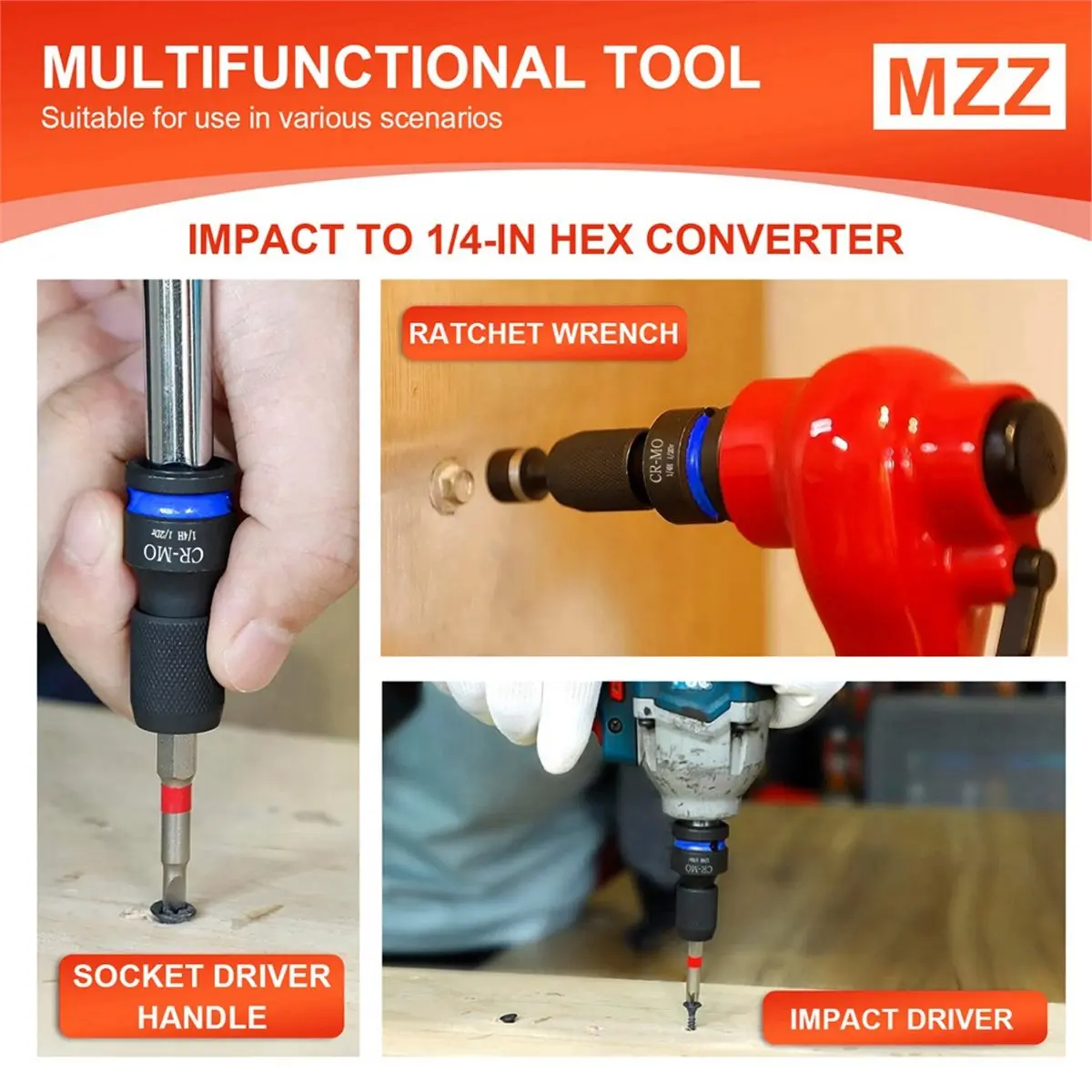 3pcs Impact Hex Converter for Screwdriver/Drill Bit 1/2 3/8 1/4