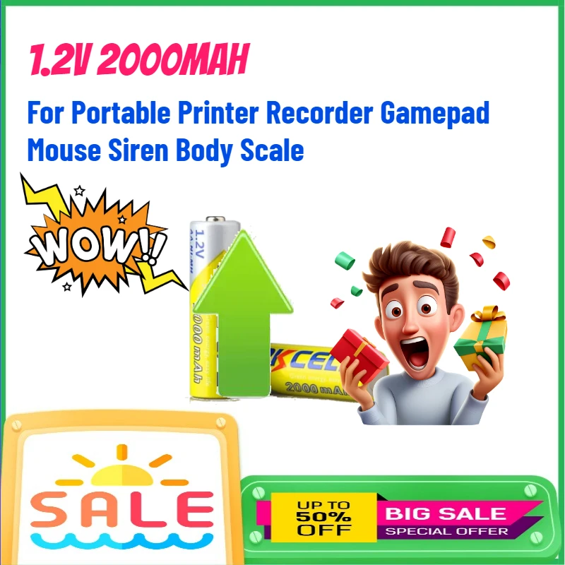 

1.2V 2000mAh 50pcs AA Rechargeable Ni-MH Battery for Portable Printer Recorder Gamepad Mouse Siren Body Scale