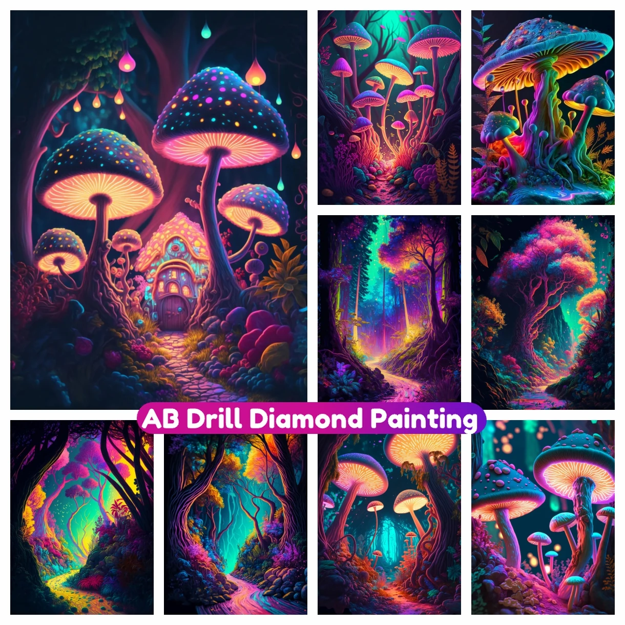 

Psychedelic Mushrooms Forest AB Diamond Painting Rhinestone Cross Stitch 5D Full Drill Mosaic Embroidery Home Decor Handicraft