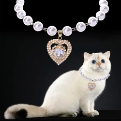 Giant Heart Zircon Necklace For Small Medium Dogs Rose Gold Bead Chain Adjustable Pet Dog Collar Romantic Cat Neck Accessories