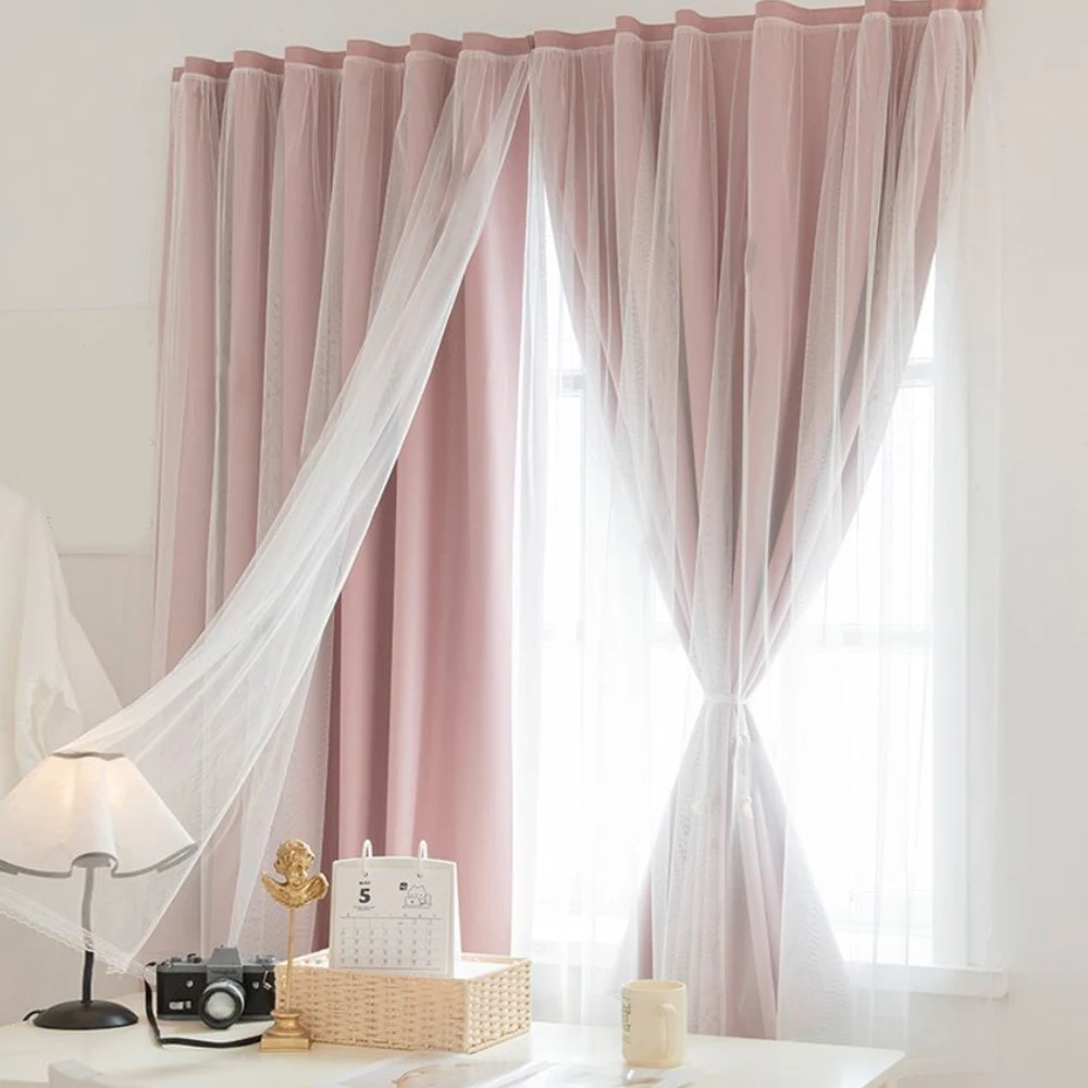 Princess Lace Sheer Curtain, Hollow Out Craft, Double Layer Thickened, Easy Install Velcro, High Light Blocking, Bedroom Living