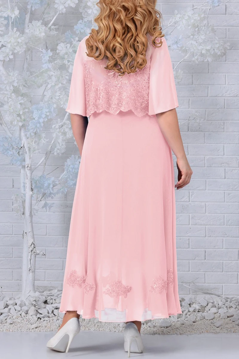 Plus Size Chiffon Half Sleeve Fake Two Pieces Maxi Dresses