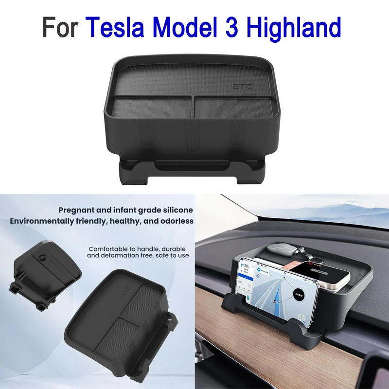 

Съемный лоток для приборной панели ETC для Tesla Model 3 Highland, силиконовый материал, ящик для хранения приборной панели автомобиля, держатель для телефона