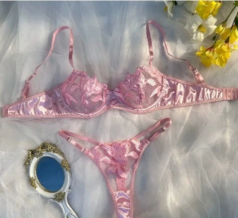 Embroidery Lingerie Set Women 2-Piece Bra + Panty Underwear Set Red Valentine\'s Day Intimates