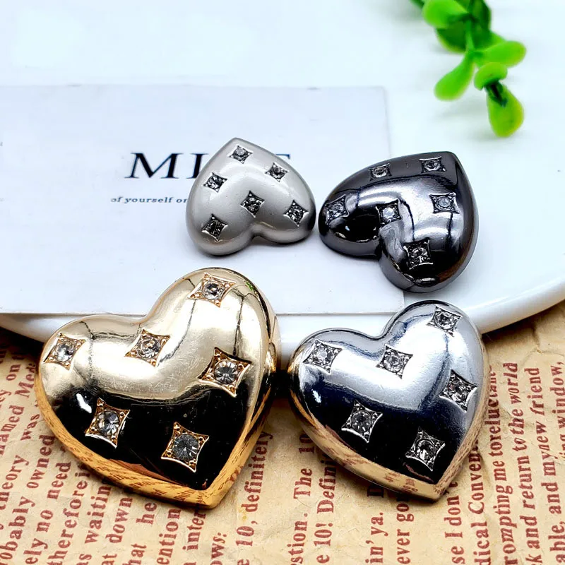 6PCS Love Design Metal Rhinestone Button For Coat Sewing Accessories Scrapbooking Clothing Craft Handmade Diamond Buttons