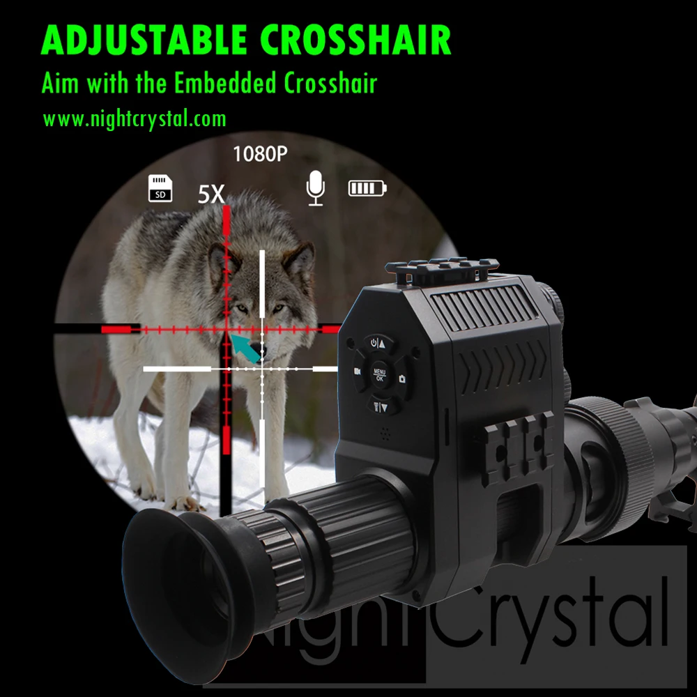Megoarei NK007 Plus M4C Night Vision Scope Attachment Hunting Camera DVR Add-on, 1080P HD, AI Zoom, Adjustable 850nm/940nm IR