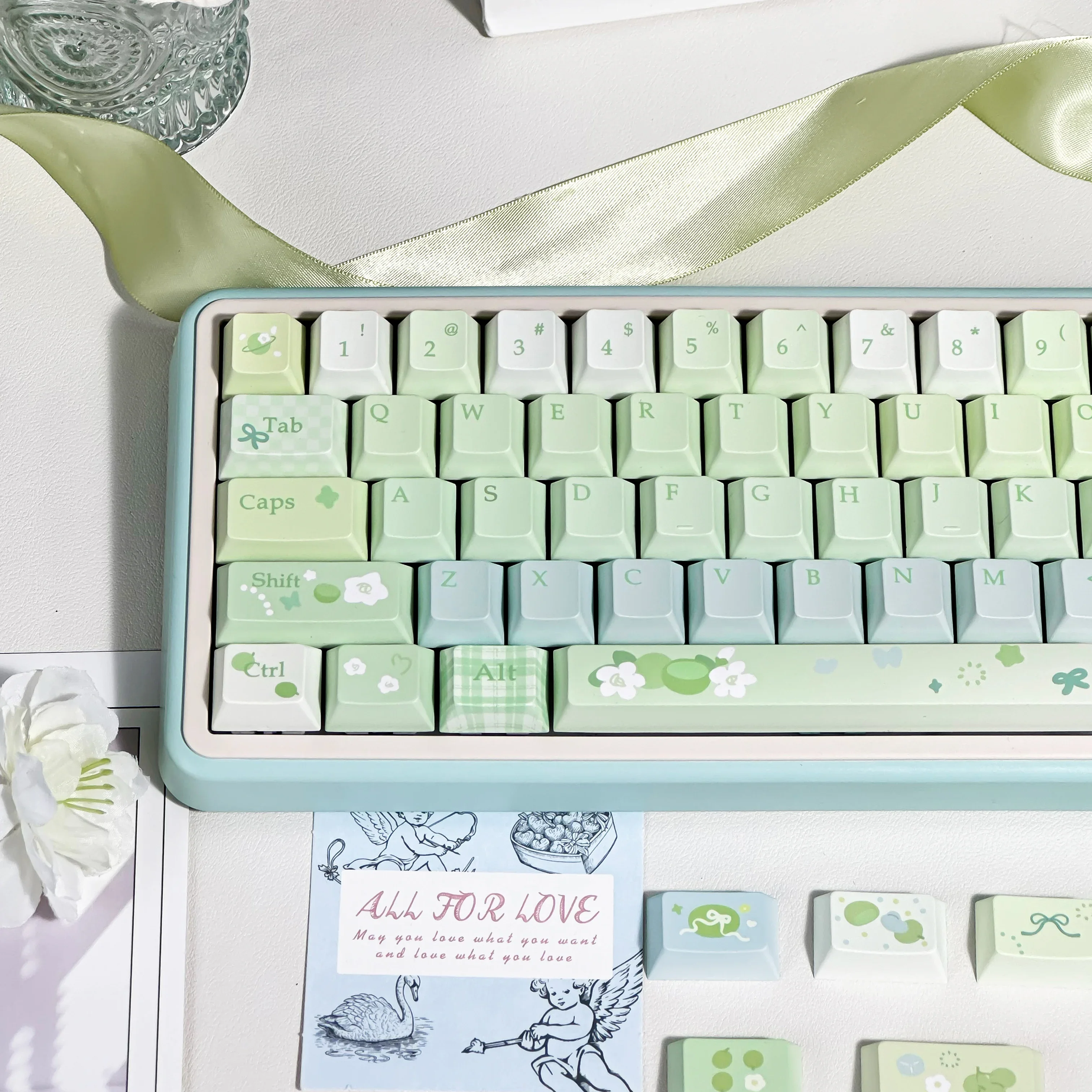 Gardenia Green Grape Keycap Set 143 Keys Cherry/FOA Profile PBT Dye Sublimation Customized Key Caps for Mechanical Keyboards