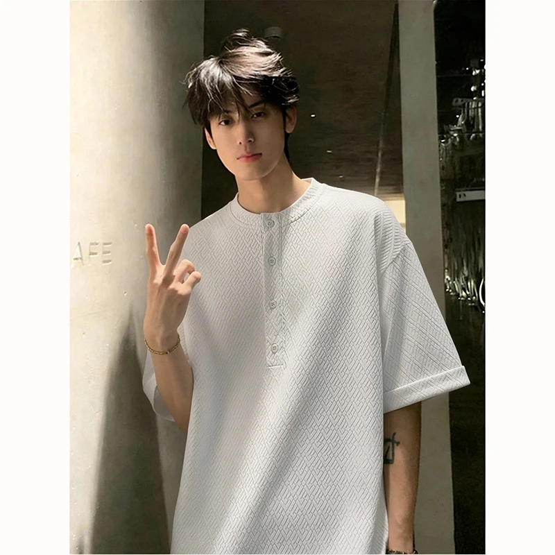 Summer Longlee Wind Henry Short-Sleeved Men's Sophisticated Loose-Tee Shirt- Versatile Top