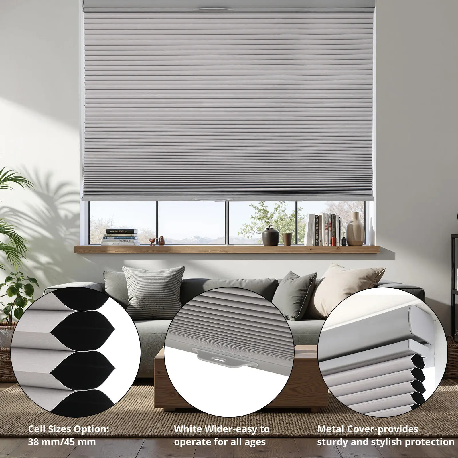 Waterproof Custom Size Manual Spring Operated Cellular Shade Crodless Honycomb Binds For Bedroom Living Room Windowns