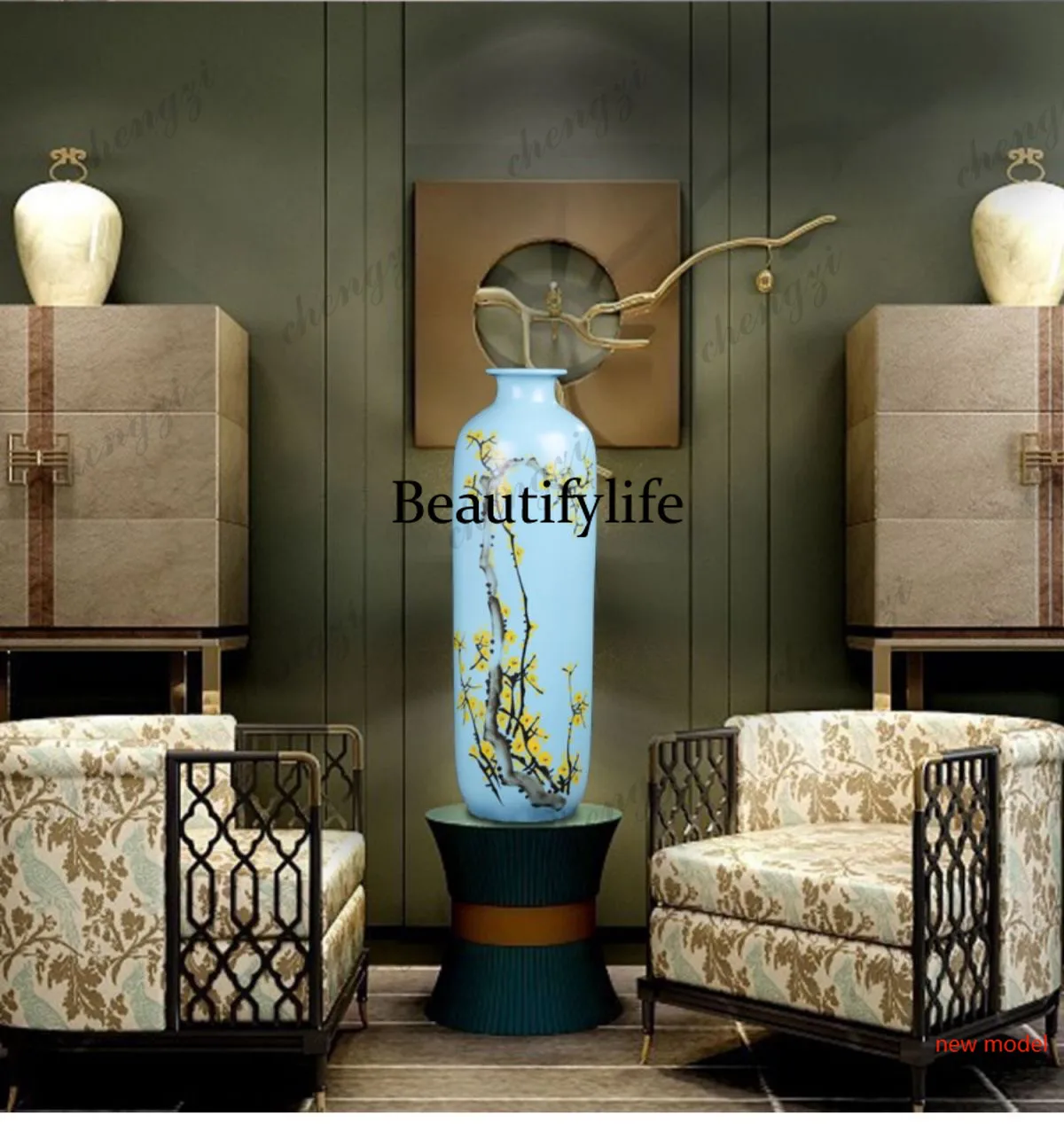 DD182Hand-painted ceramic floor-to-ceiling fresh, simple and slender large vase home furnishing modern living room ornament