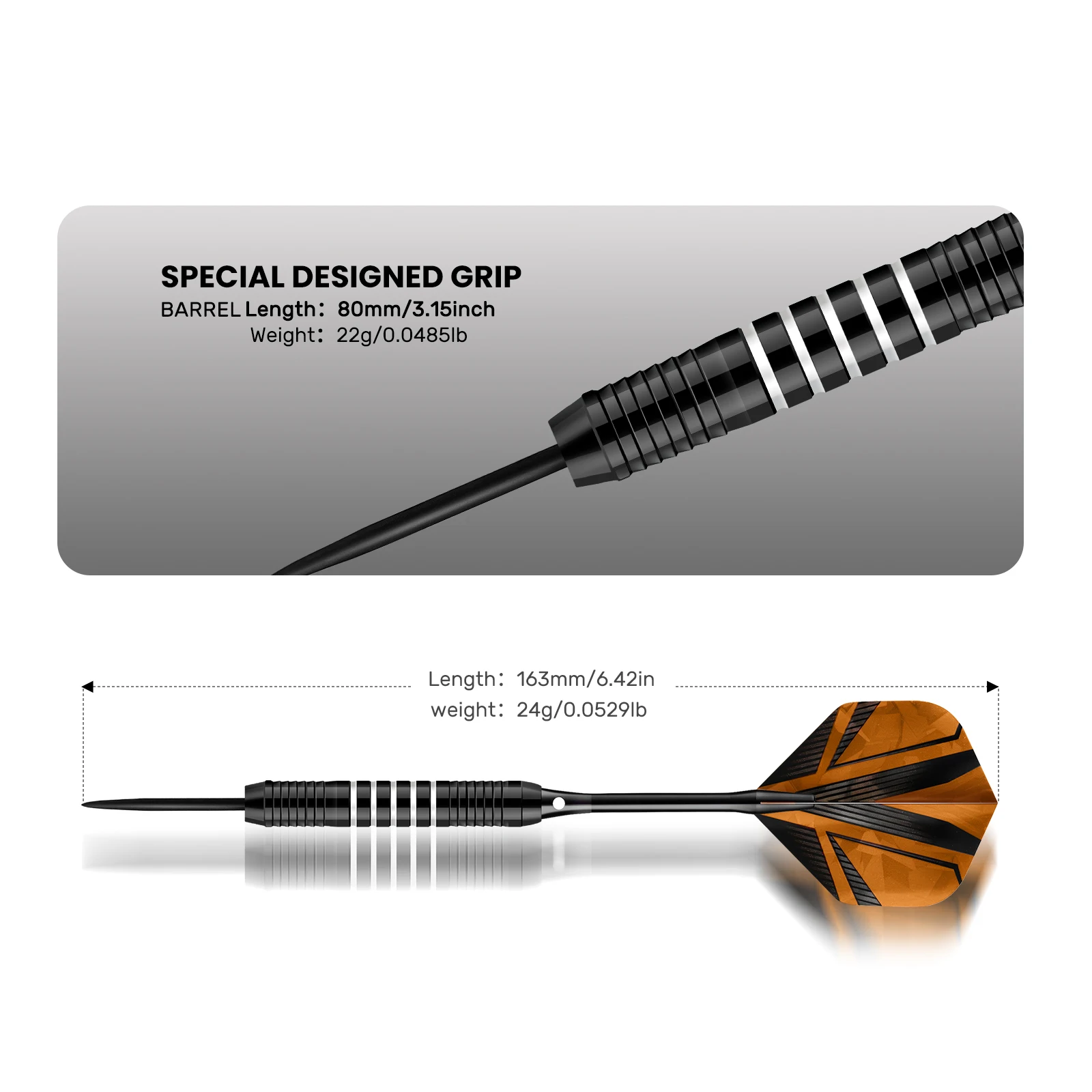 HUANQU 3pcs 24g Iron Darts Set for Adults, 2BA Thread, Ring Grip Barrels, Flights, Storage Case for Indoor Practice and Games
