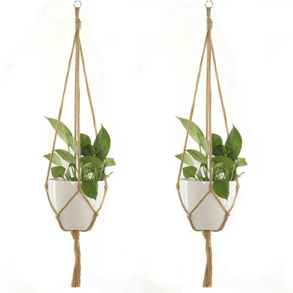 

6PCS Handmade Flower Pot Net Bag Braided Home Vintage Decor Plant Hanging Basket Knotted Rope Garden Plant Hanger Pot Tray