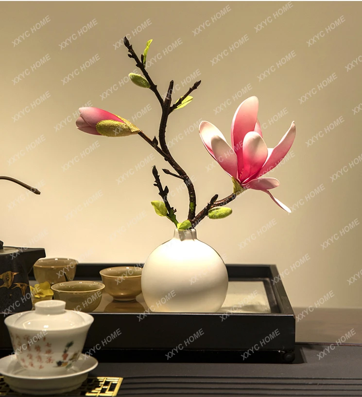 Chinese Style Water Lily Fake Floriculture Ceramic Bottle Set Ornament Living Room Dining Table Bonsai Decoration