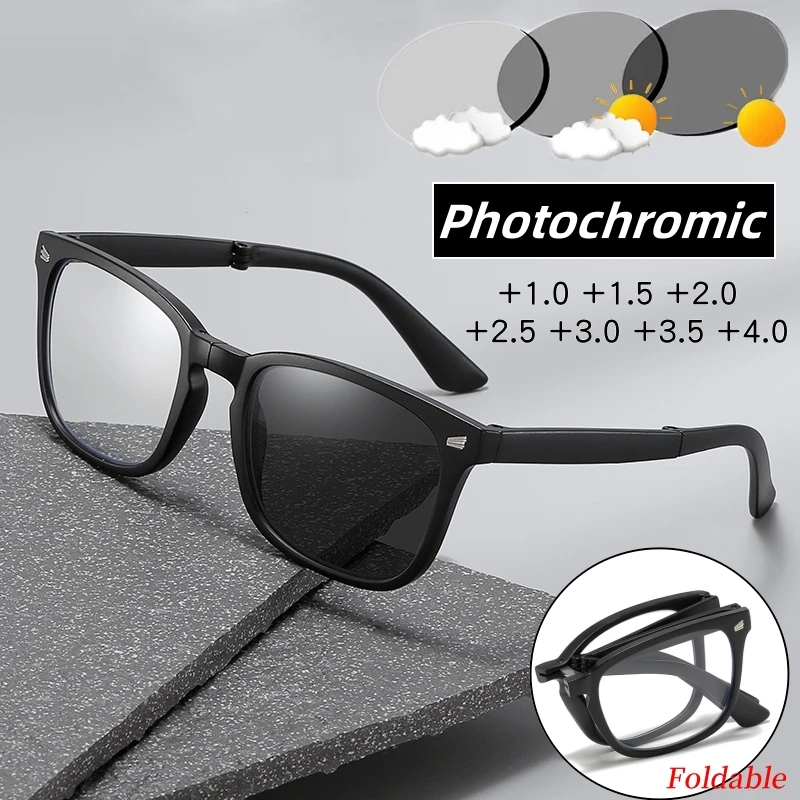 

2024 NEW Men Photochromic Reading Glasses Unisex Portable Folding Far Sight Eyeglasses for Women Anti-blue Light Eyewear +2.5