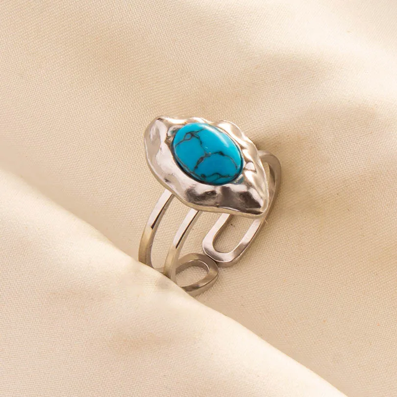 Vintage Blue Stone Opening Adjustable Heart Dripping Sun Rings Stainless Steel Ring For Men Women Decorate Hand Jewelry Anillos