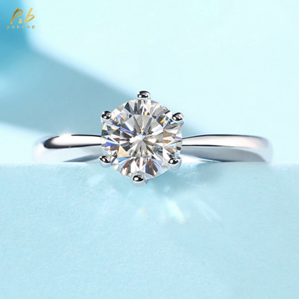 

PuBang ювелирные изделия из стерлингового серебра 925 пробы, классическая круглая огранка, 0,5-3 карата GRA, настоящее муассанитовое бриллиантовое обручальное кольцо для женщин