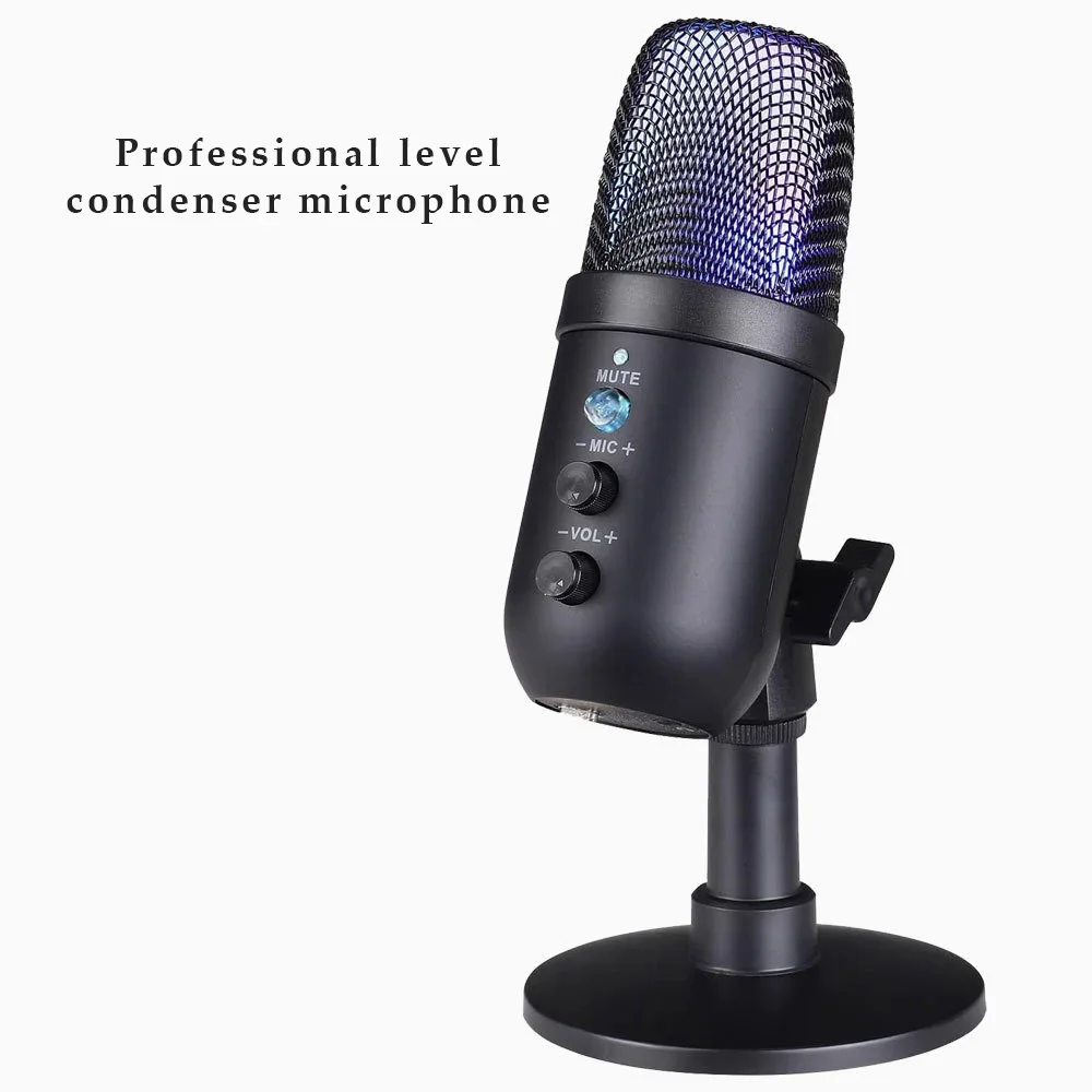 MU1000 USB Microphone Plug and Play RGB Condenser Microphone Monitor for Computer Recording Laptop Studio Game Singing Webcast