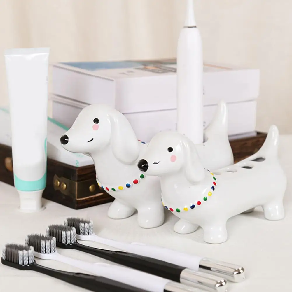

Toothbrush Holder Ceramic Waterproof Toothbrush Holder Dachshund Shape Ceramic Toothbrush Holder Multi-slot Bathroom Supplies