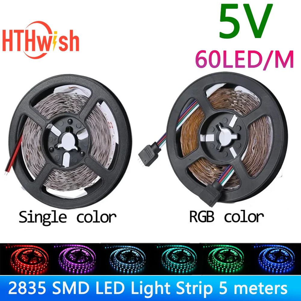 

5V SMD LED 2835 Light Strip 60LED/M 5m LED Lamp Tape Flexible Strip Lamp TV Backlight Lighting Ribbon Lights for Home Decoration