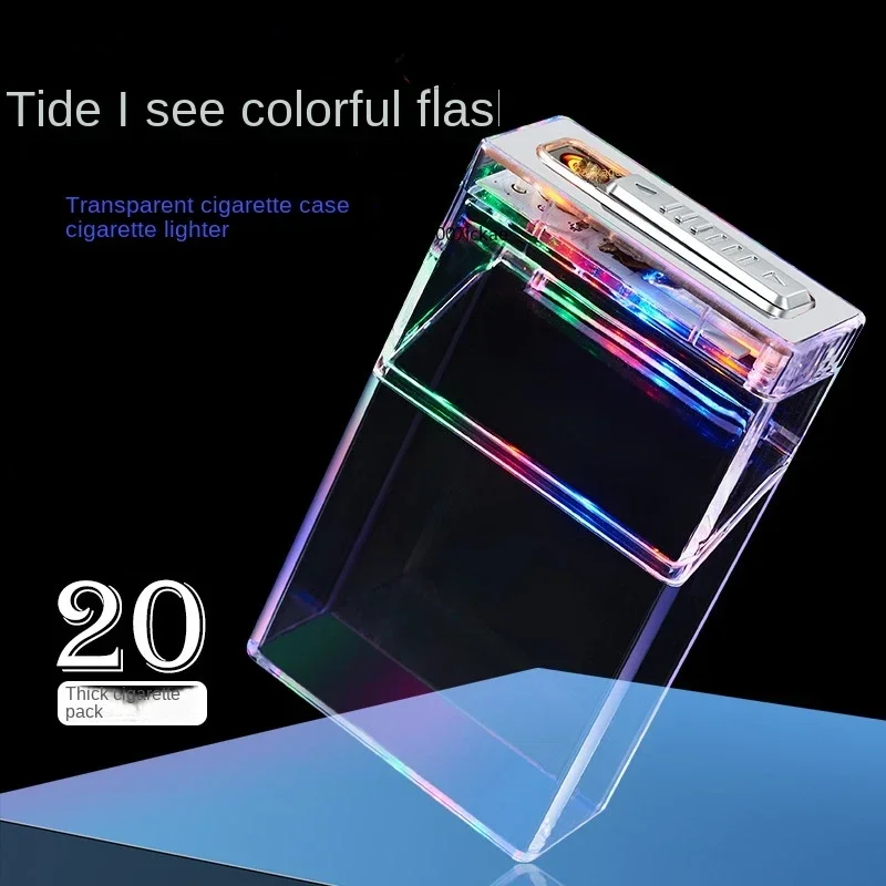 Transparent Cigarette Case with Lighter, All-in-one Machine, 20 Standard Cigarettes Creative Windproof Cigarette Lighter, New