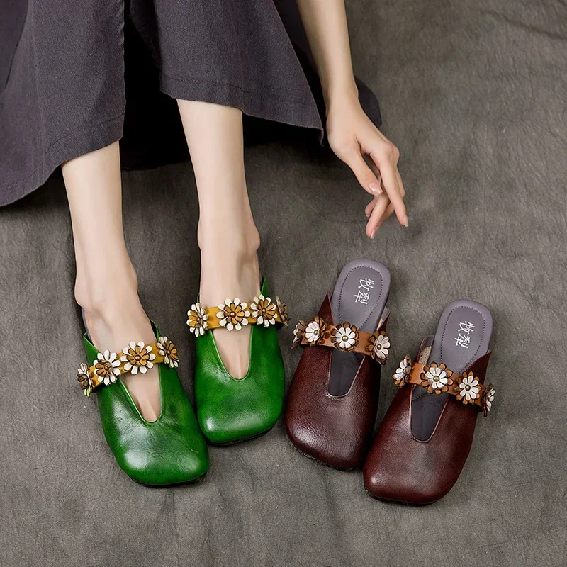 

Сандалии Birkuir женские из натуральной кожи, роскошные пляжные шлепанцы с закрытым носком и цветами, элегантная повседневная Летняя обувь, сланцы