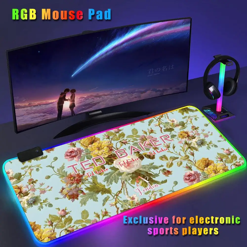 F-Flower Teds D-Design-Bakers Mouse Pad CS-GO anime character luminous mouse pad super large RGB office game competitive keyboar