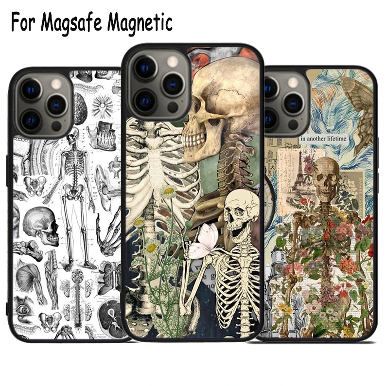 Anatomy Illustrations Vintage Pattern Wireless Magsafe Phone Case For iPhone 15 16 14 13 11 12 Pro Max Plus Magnetic Cover