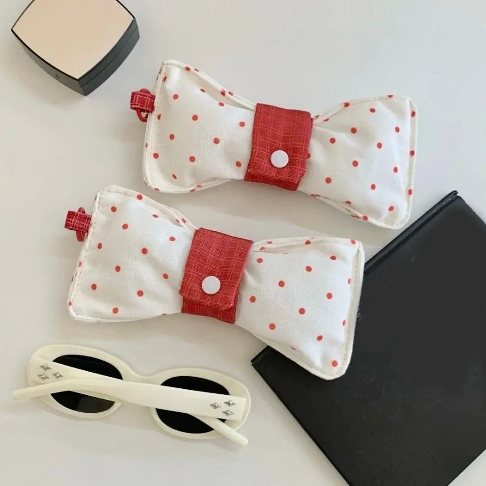 Bow Shape Wave Point Eyeglass Case Portable Anti-scratch Sunglasses Storage Bag Snap-button Cotton Padded Eyewear Case