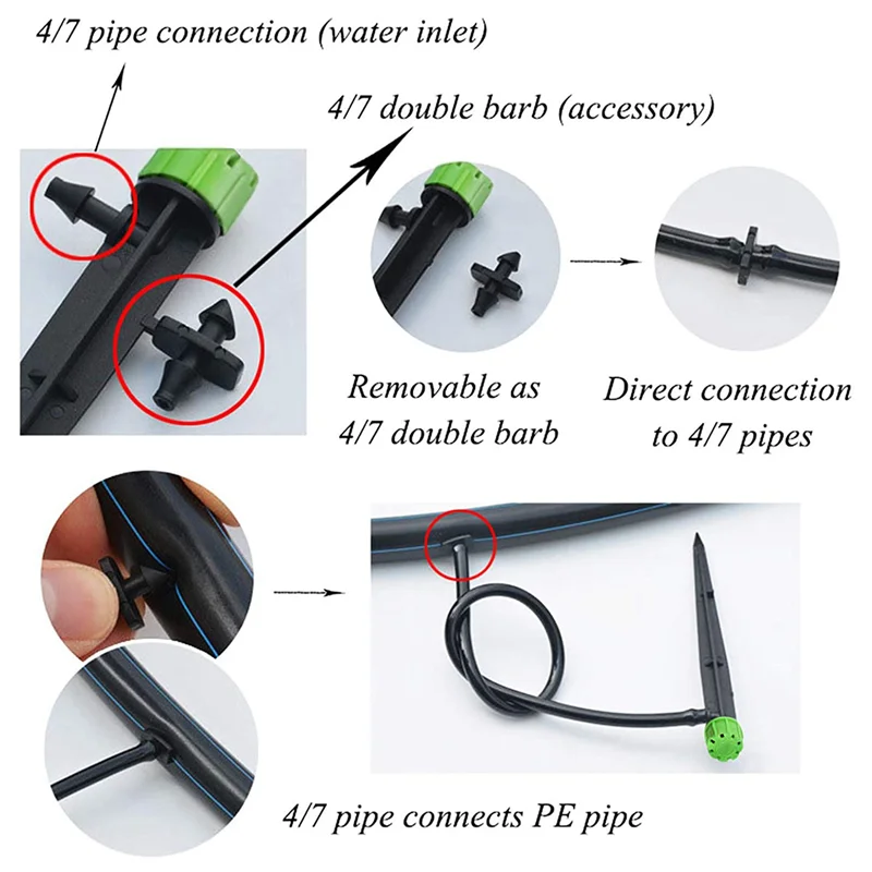 

180 Pieces 360 Degree Adjustable Irrigation Drippers With Barbed Connector For 4/7 MM Tube, Water Flow Irrigation System-AT30