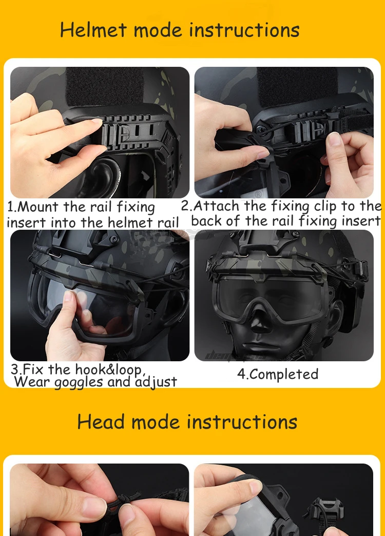Tactical Glasses 2 Modes Airsoft Goggles Riding Eye Protection for Hiking Paintball Hunting Shooting Eyewear for FAST Helmets