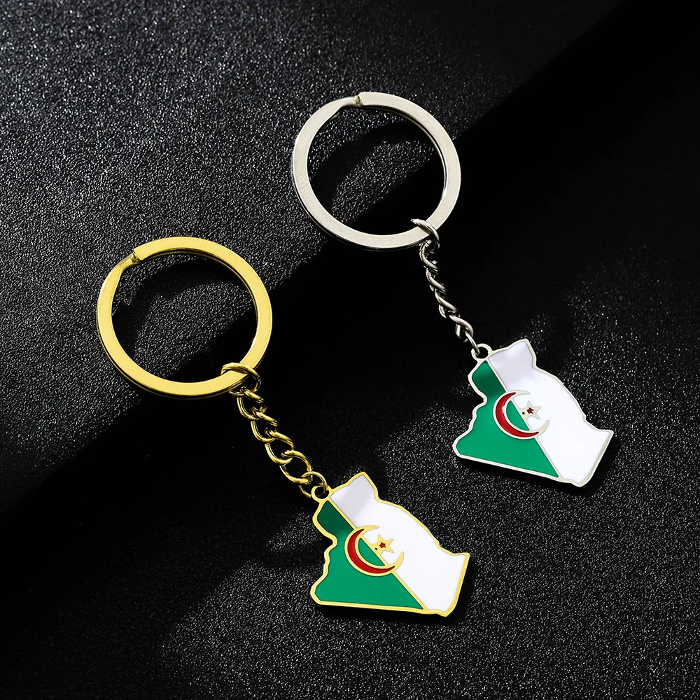 keychain algeria Map Flag Keychain for Men Women Stainless Steel Pendant Key Chain Gold Color Algerian Amulet Accessory