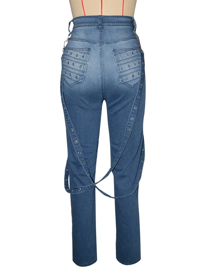 Damskie spodnie jeansowe streetwear hip-hop na jesień, z wysokim stanem, proste, codzienne spodnie dżinsowe, modne spodnie cargo, spodnie jeansowe.