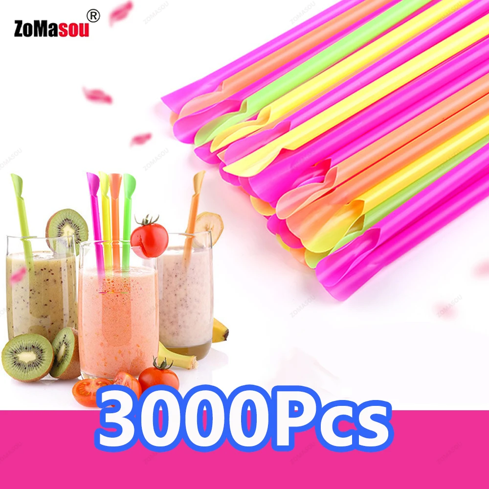 

50-3000Pc Plastic Spoon Straws Drinking Straw Color Milkshake Smoothie Spoon Straw for Bar Birthday Party Supplies Wholesale