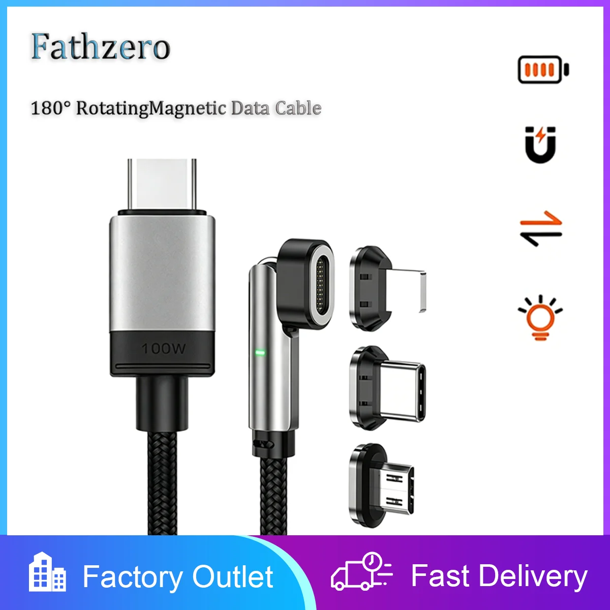 

Fathzero Universal Rotary Magnetic Charging Cable USB to Type-C Port Fast Charging Cable Stable Efficient Data Transmission Ca