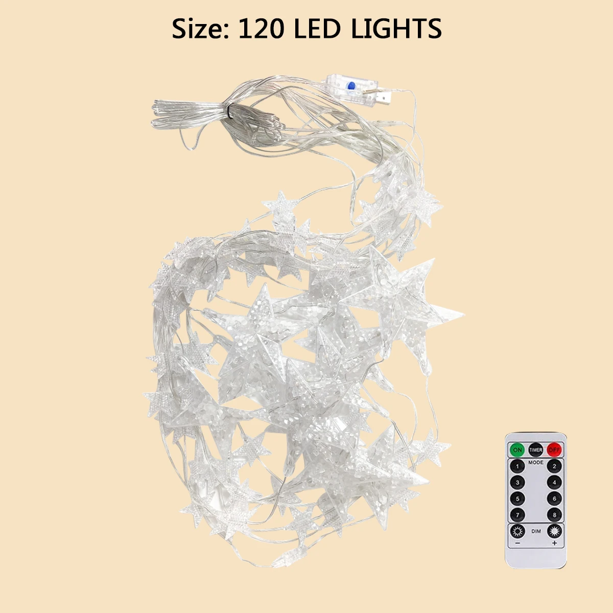 1pc 120 LED Star Curtain Lights Hanging Star Fairy Atmosphere Window Garland Lamp USB Powered With Remote Control For Home Decor