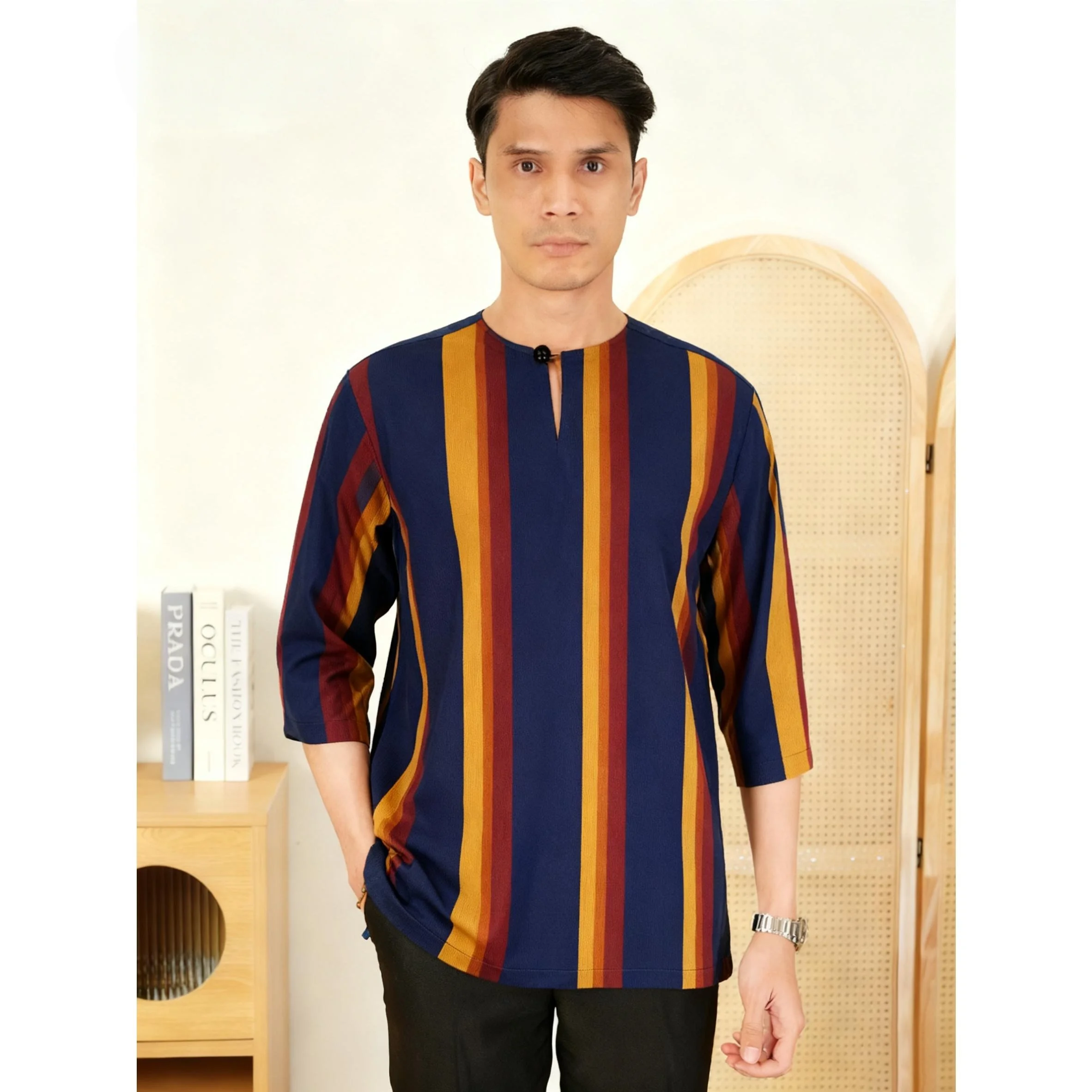 عباية رجالي ثوب عربية بأكمام قصيرة هينلي قفطان إسلامي تي شيرت عادي تي شيرت مسلم 2026 ملابس عربية أومبر #2