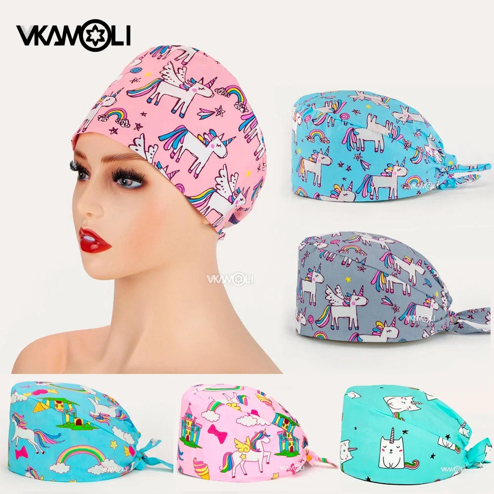 Groothandel 100% Katoen Verpleegkundige Arts Werk Hoed Scrub Cap Zweet Absorberende Handdoek Chirurgische Cap Hoofdbedekking Voor Vrouwen Scrub Hoed