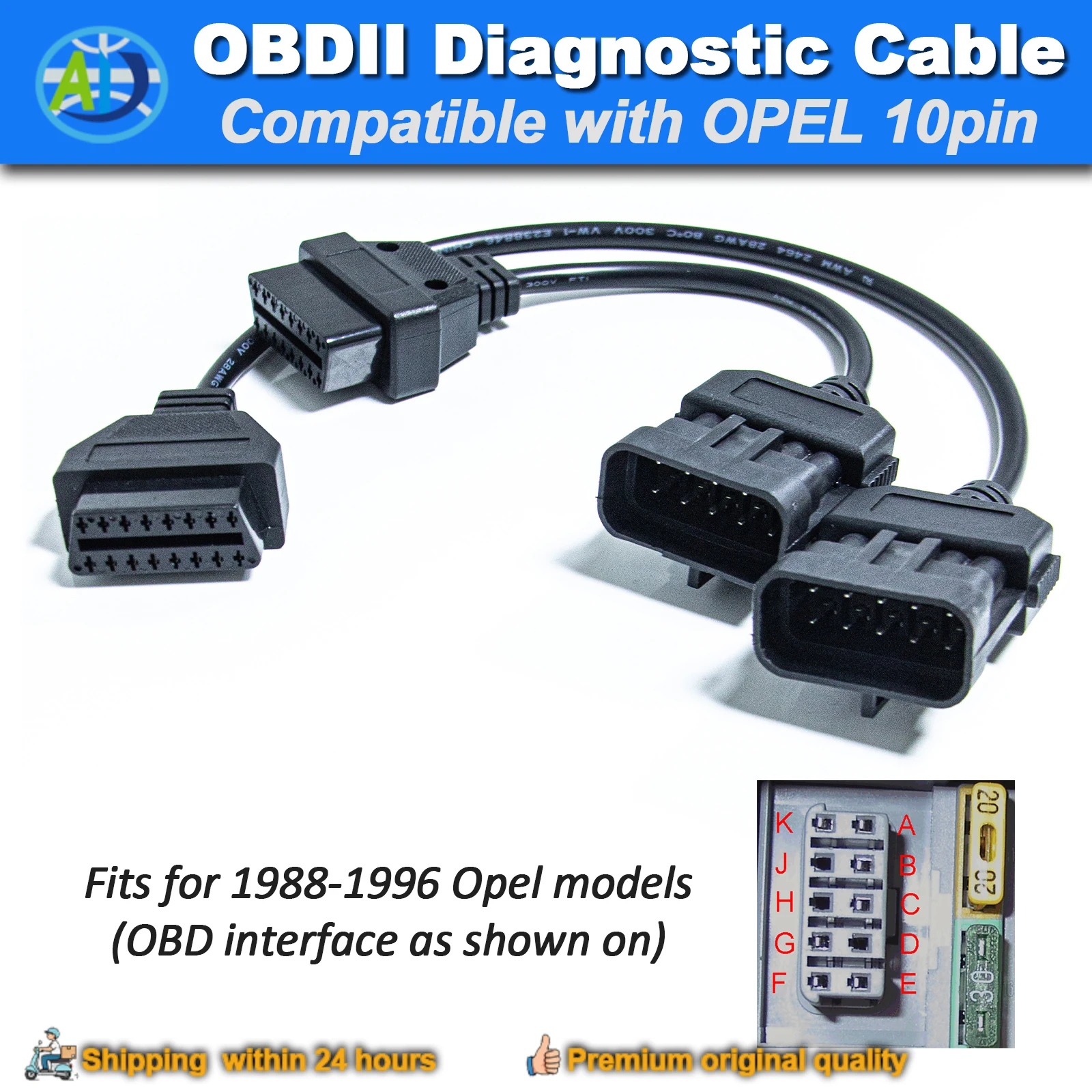OBD2 Diagnostic Connector for OPEL Vehicle for Vauxhall Scanner 10pin to 16pin Car OBDII Diagnostic Cable OBD Adapter Cable